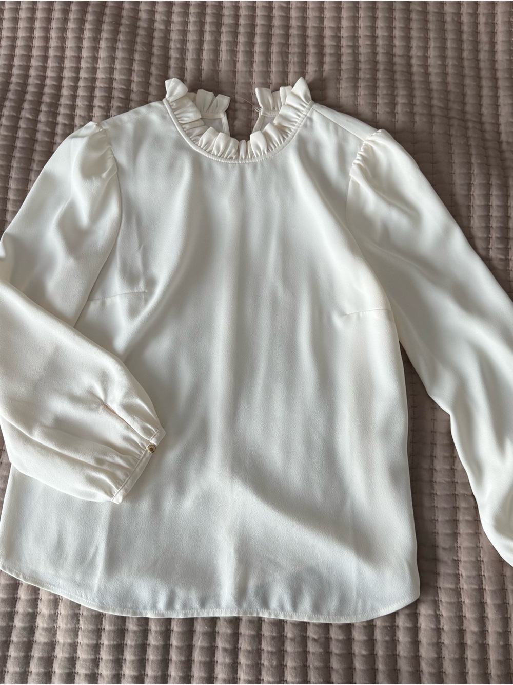 J. Crew Ruffled Neck Long-Sleeve Blouse - Cream